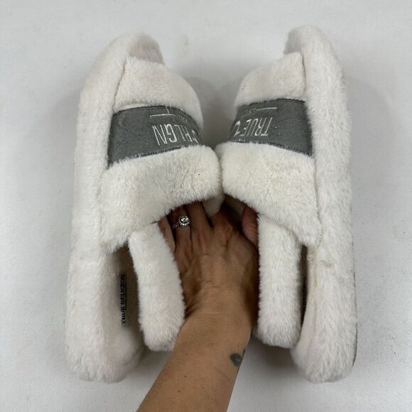 True Religion Plush Faux Fur Slide Slippers Sling Back Fuzzy Ivory XL 9.5-10.5 - Picture 8 of 11